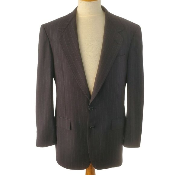 Vintage Ninno Cerutti Bullocks 2 Button Sport Coat Wool Blue Pin Stripe Mens 44R - Picture 1 of 12